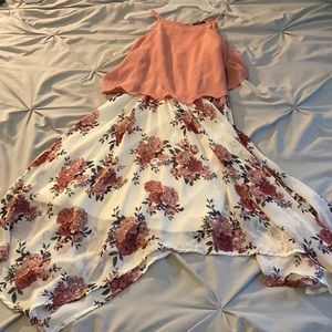 White and pink floral summer dress